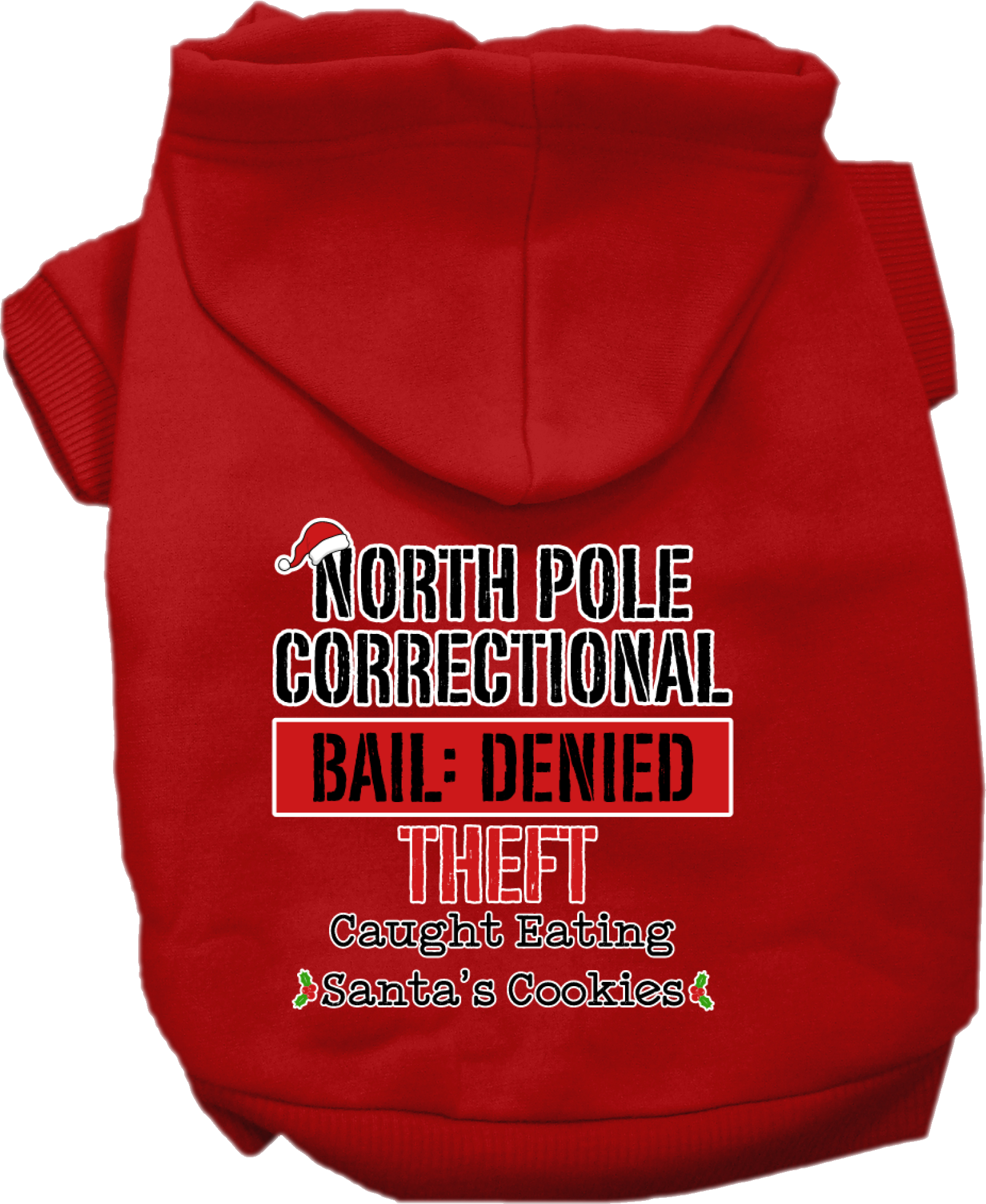 North Pole Correctional Screen Print Dog Hoodie Red Size XXL